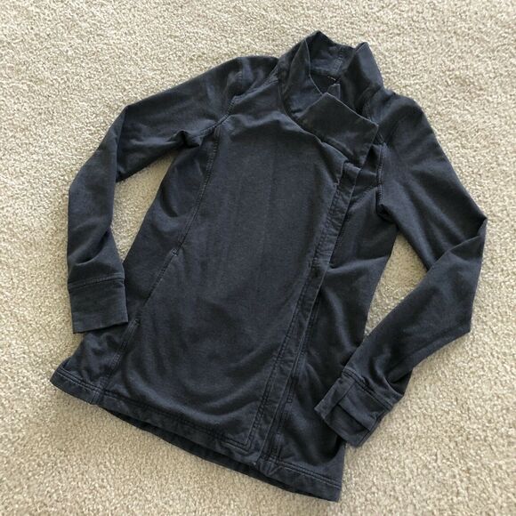 Lululemon Heathered Black Gray Coast Wrap II French Terry Long Sleeve Jacket 4 - Picture 12 of 13